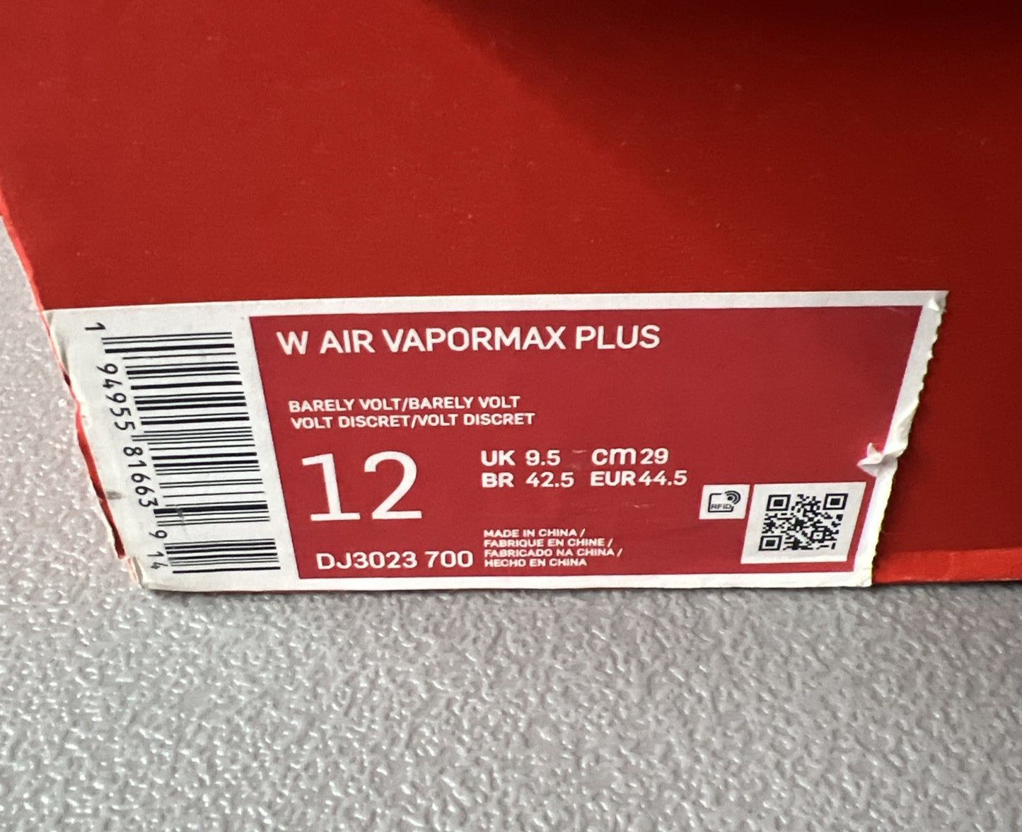 Size 12 Women’s or 10.5 Men’s- Nike Air VaporMax Plus Barely Volt