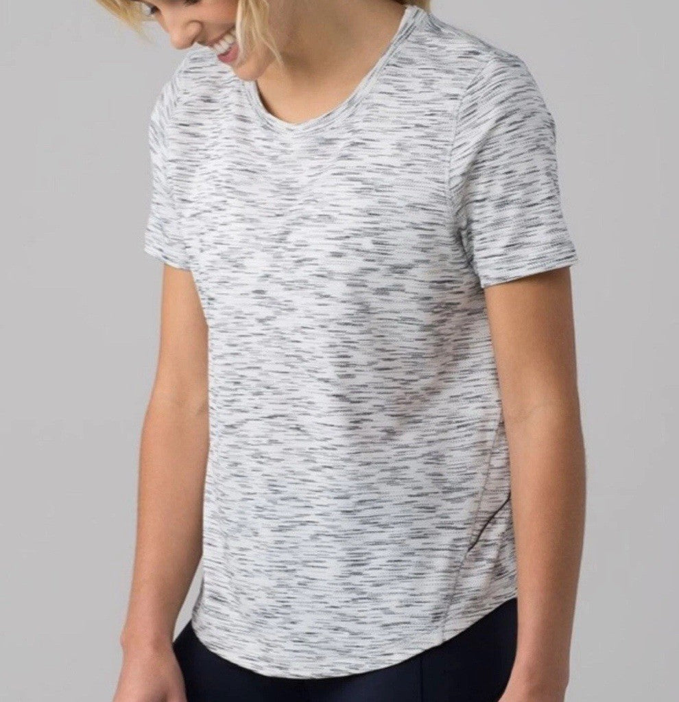 Size Small- Lululemon Long Distance Short Sleeve Tiger Space Dye Black White