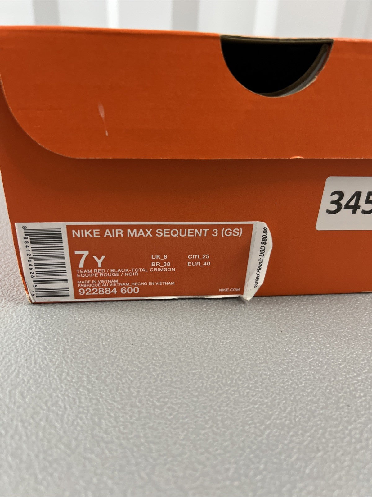 Size 7Y or 8.5 Wmns Nike Air Max Sequent 3 GS 'Team Red'