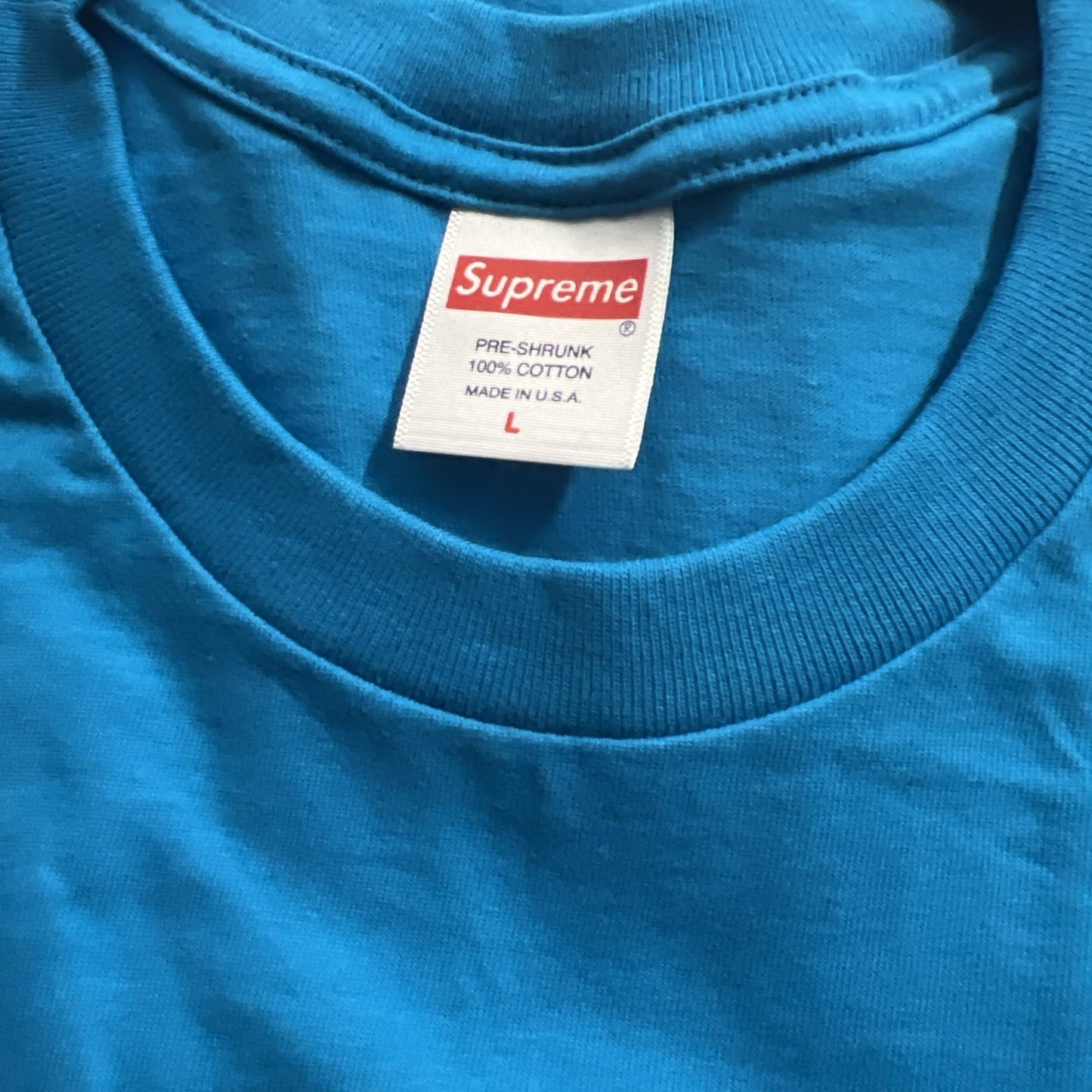 Size Large- Supreme Men's Blue Pre-shrunk 100% Cotton Tee