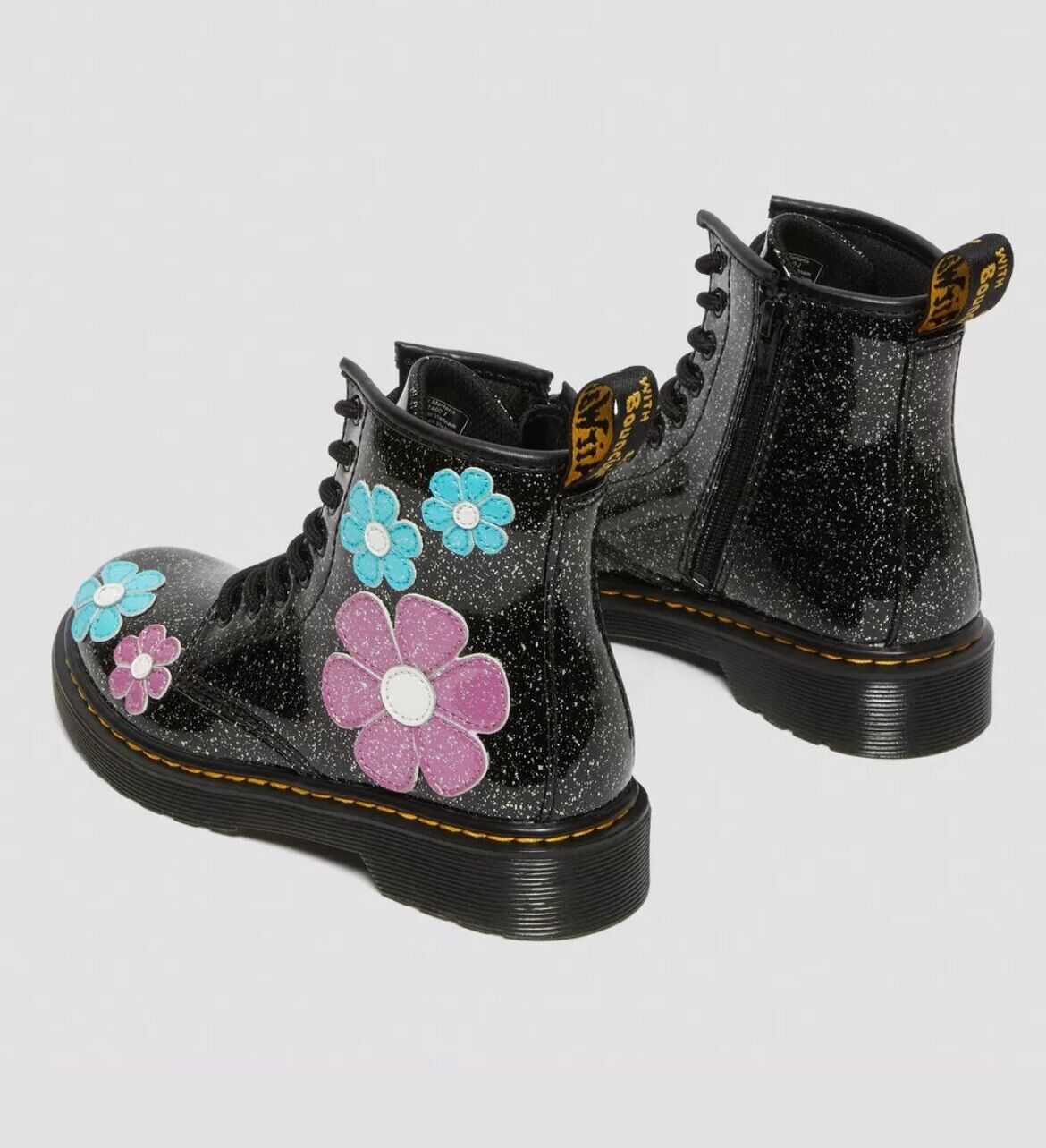 Size 4-JUNIOR 1460 GLITTER PATENT LEATHER LACE UP BOOTS