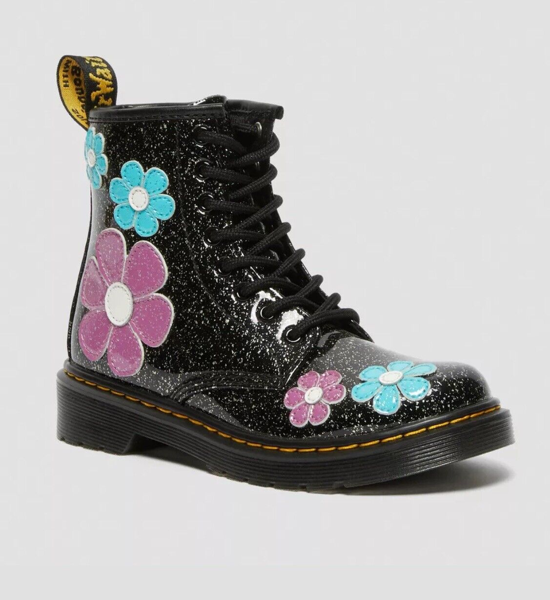 Size 4-JUNIOR 1460 GLITTER PATENT LEATHER LACE UP BOOTS