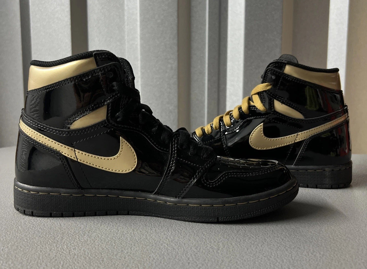 Size 7.5 Men’s or 9 Wmns - Air Jordan 1 ‘Black Metallic Gold’