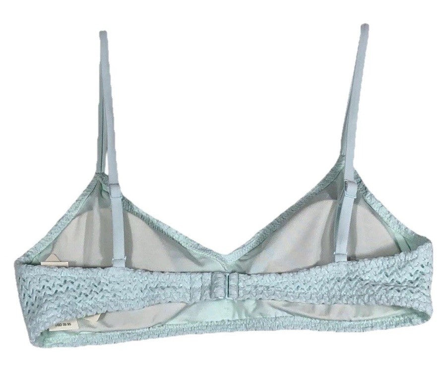 Size Small- Aerie Bikini Top Medium Triangle V-Neck Swim Textured Crochet Blue