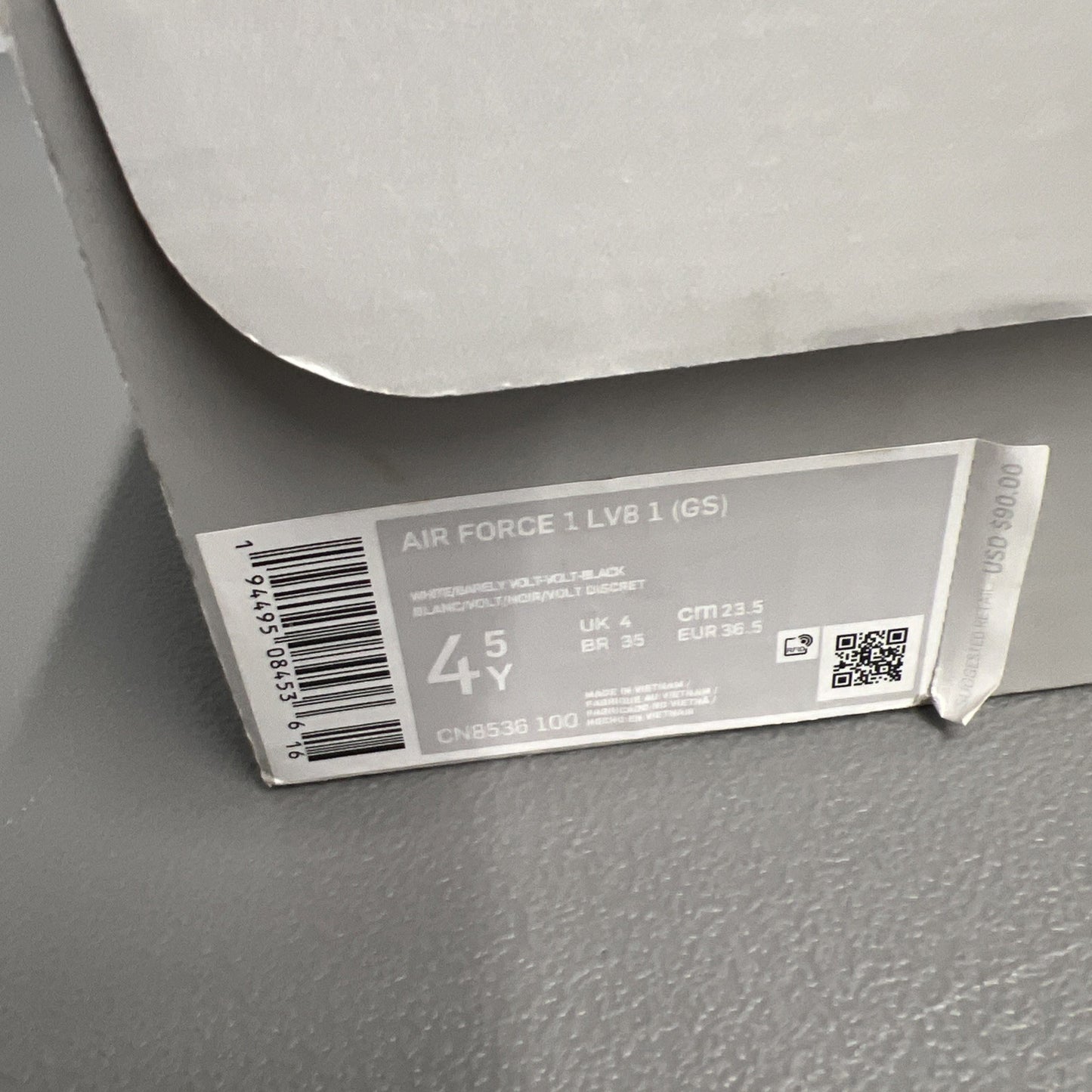 Size 4.5Y - Nike Air Force 1 LV8 1 'Worldwide Pack White Barely Volt' CN8536-100