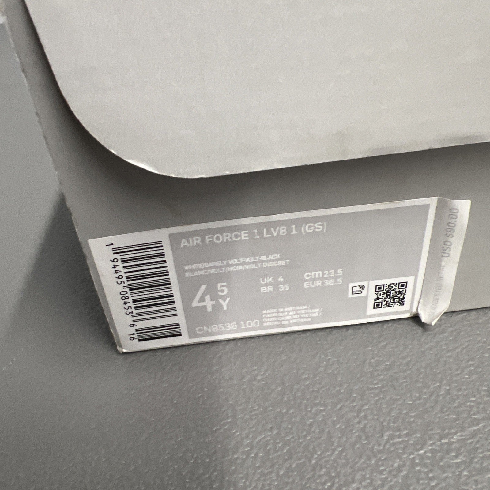 Size 4.5Y - Nike Air Force 1 LV8 1 'Worldwide Pack White Barely Volt' CN8536-100