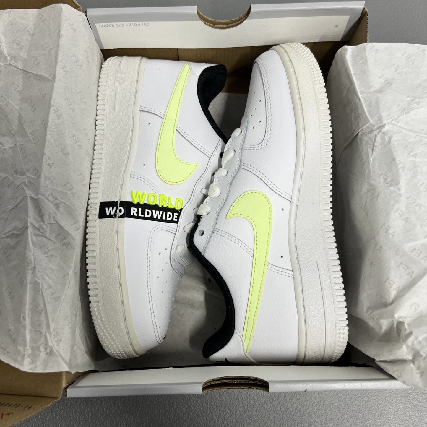Size 4.5Y - Nike Air Force 1 LV8 1 'Worldwide Pack White Barely Volt' CN8536-100