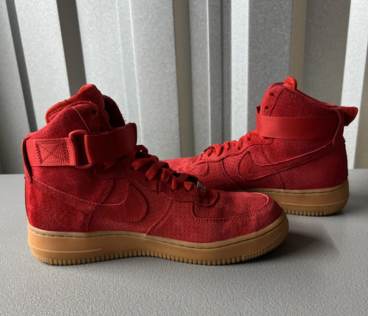 Size 9 Wmns or Men’s 7.5- Nike Air Force 1 Suede High University Red