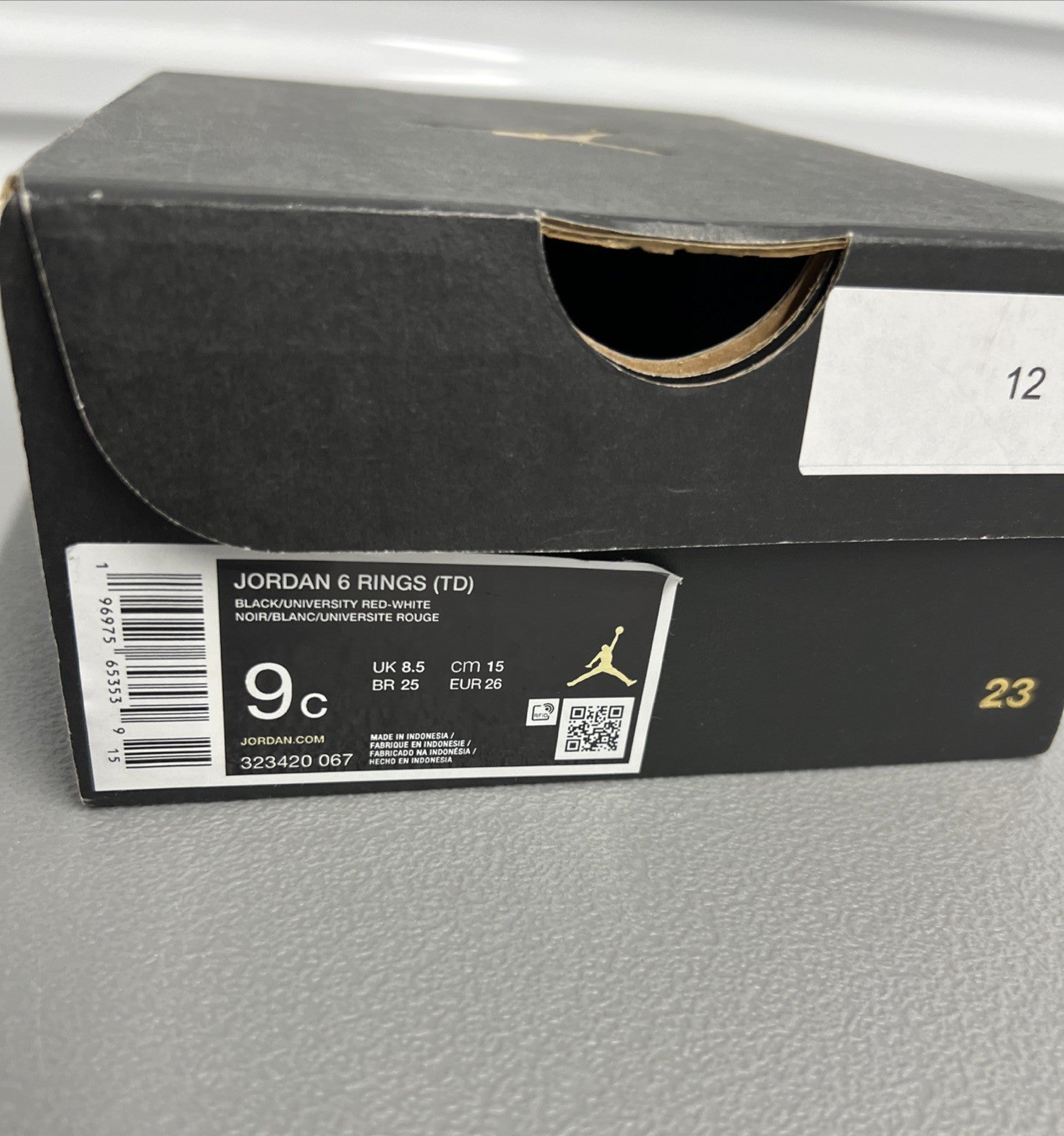 Size 9C - Jordan 6 Rings Black White University Red (Toddler)
