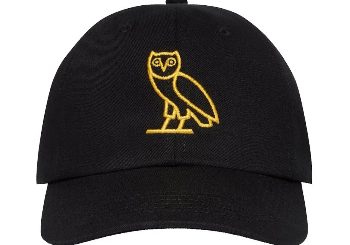 OVO Octobers Very Own Flat Bill Snapback Black Owl Cap Hat Gold Tab