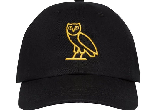 OVO Octobers Very Own Flat Bill Snapback Black Owl Cap Hat Gold Tab