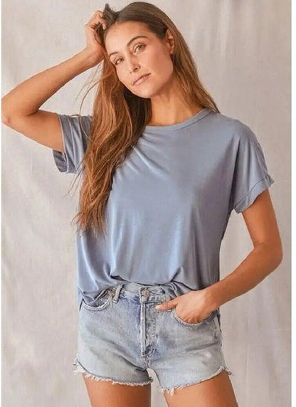 Lulus Tempest Blue Crew Neck Tee Size XS
