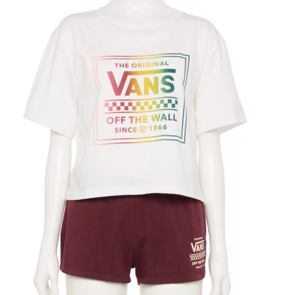 Size Large - Vans Cropped Rainbow "Off The Wall" Logo Graphic Tee