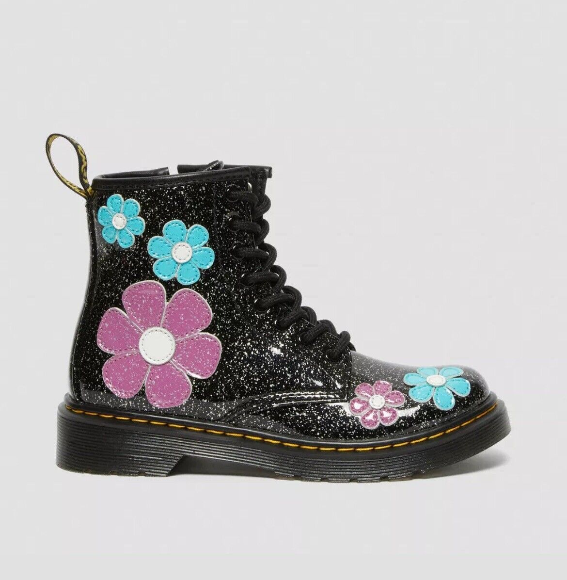 Size 4-JUNIOR 1460 GLITTER PATENT LEATHER LACE UP BOOTS
