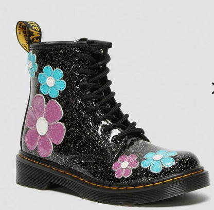 Size 4-JUNIOR 1460 GLITTER PATENT LEATHER LACE UP BOOTS