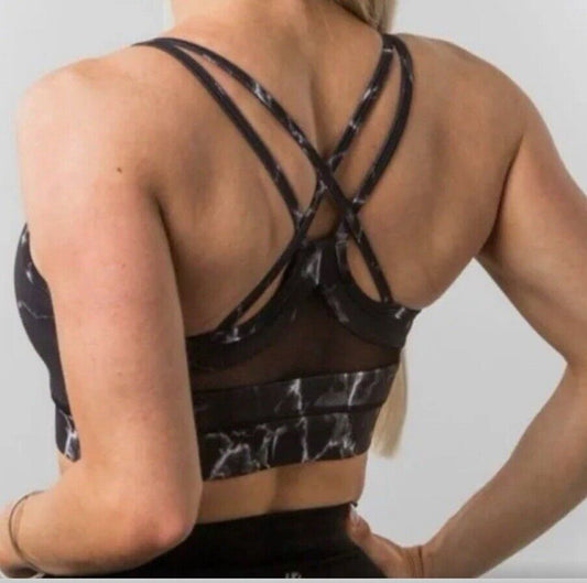Size Small-BuffBunny Limitless Mesh Sports Bra - Black Marble