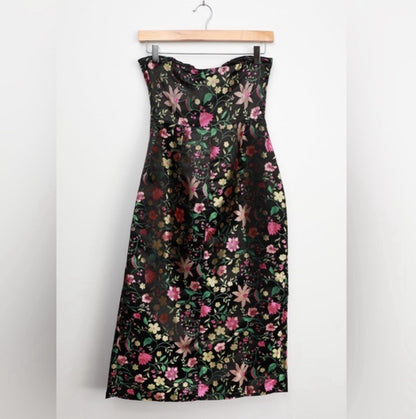 Size M- Lulus Make a Move Black Floral Jacquard Strapless Dress