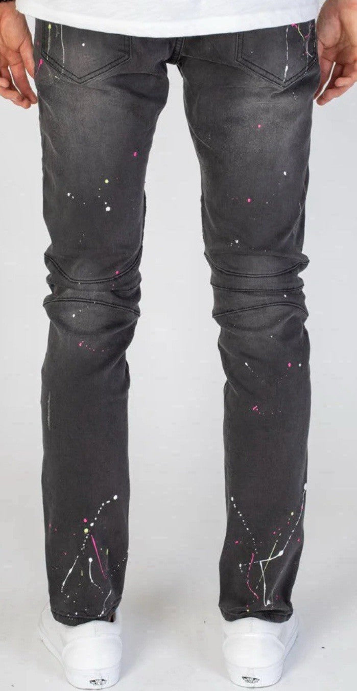 Size 38- KDMK Moto Jeans With Neon Paint Splatter-Medium Gray