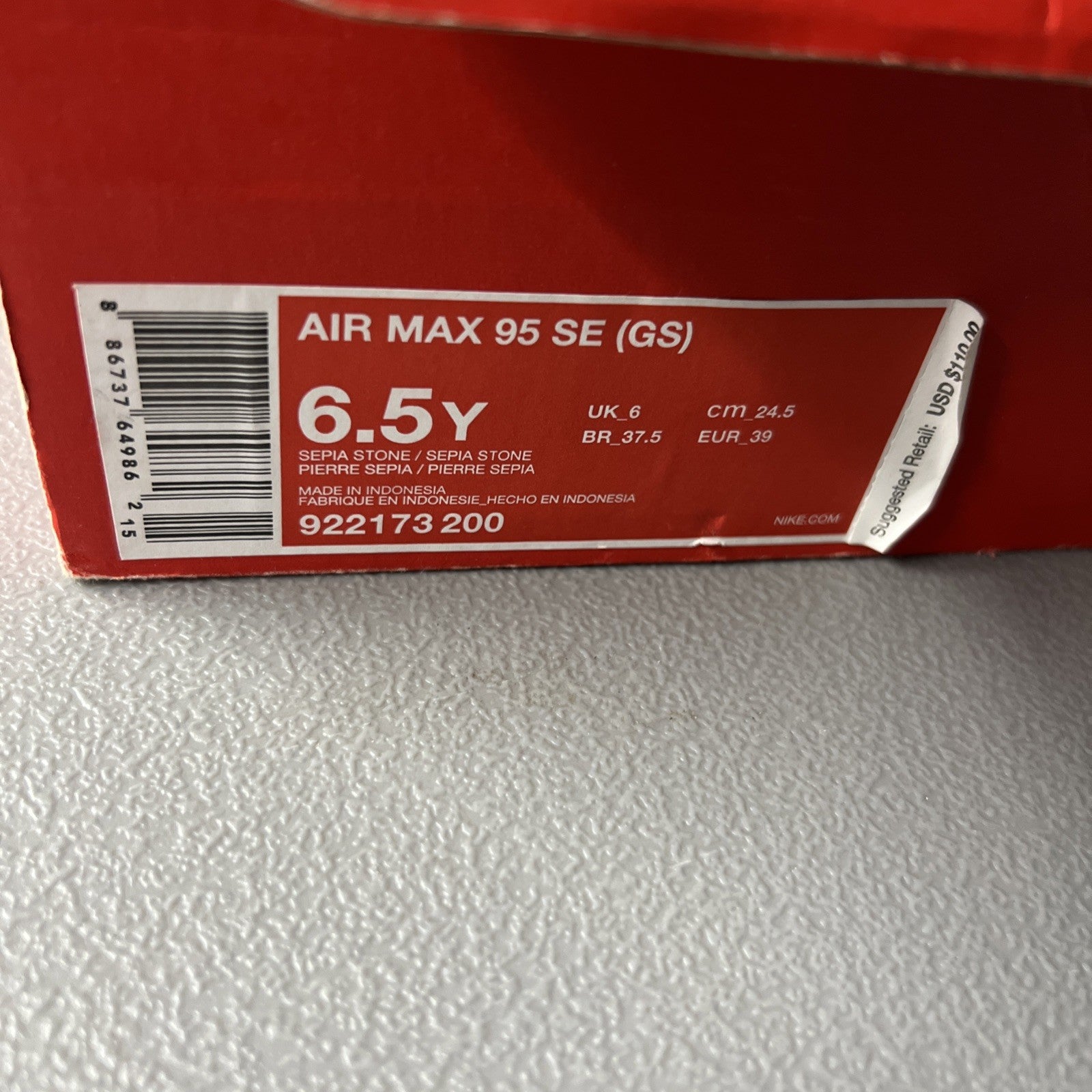 Size 6.5Y or 8 Wmns- Nike Air Max 95 SE GS 'Sepia Stone’
