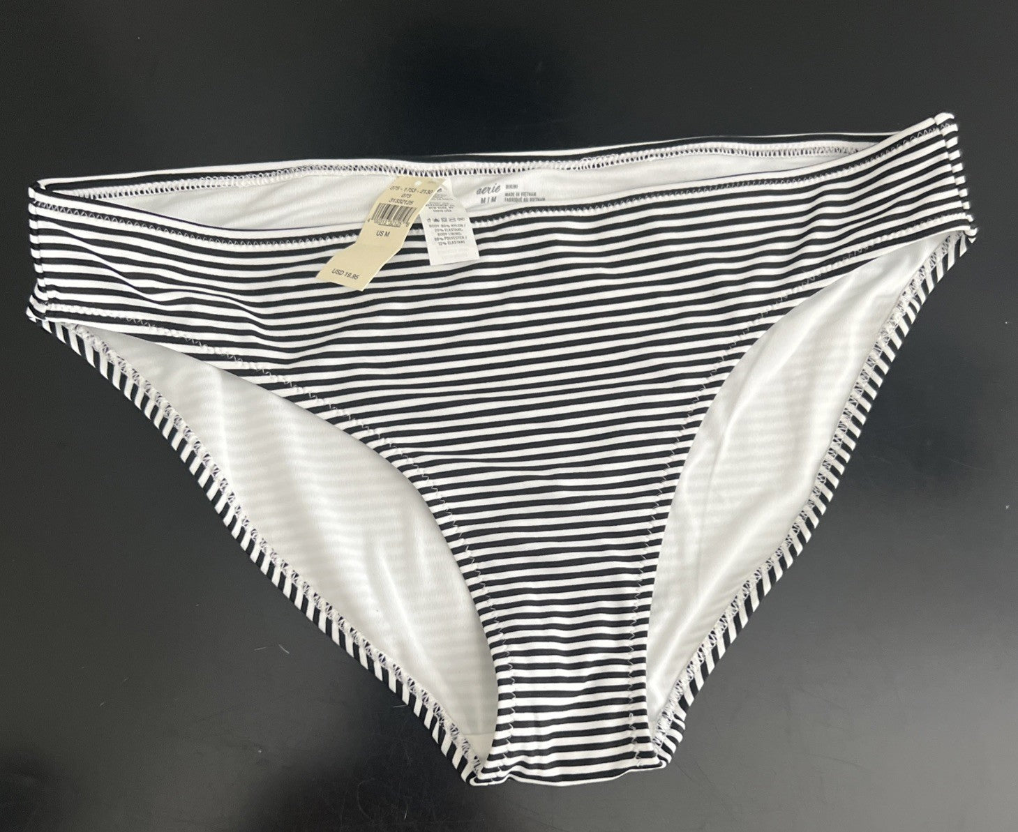 Size Medium - Aerie Printed Bikini Bottom Striped Black White Swim Separate