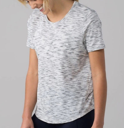 Size Small- Lululemon Long Distance Short Sleeve Tiger Space Dye Black White