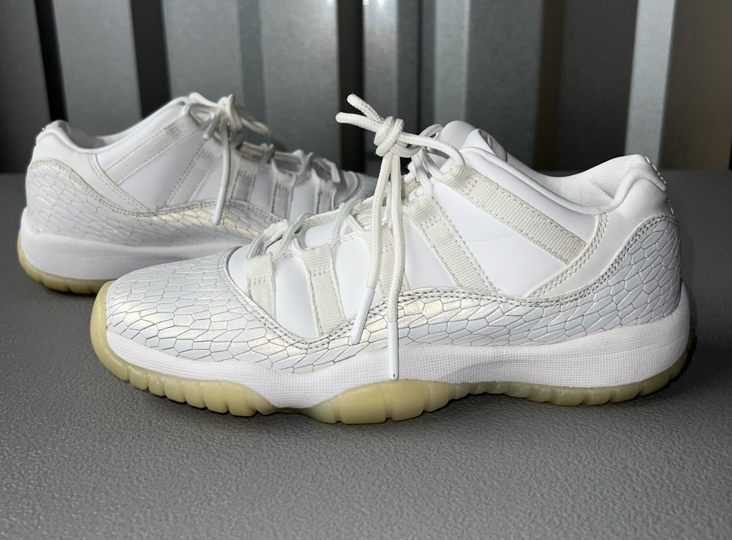 Size 5.5Y or 7 Wmns - Jordan 11 Retro Low Heiress Pure Platinum (GS) 897331-100