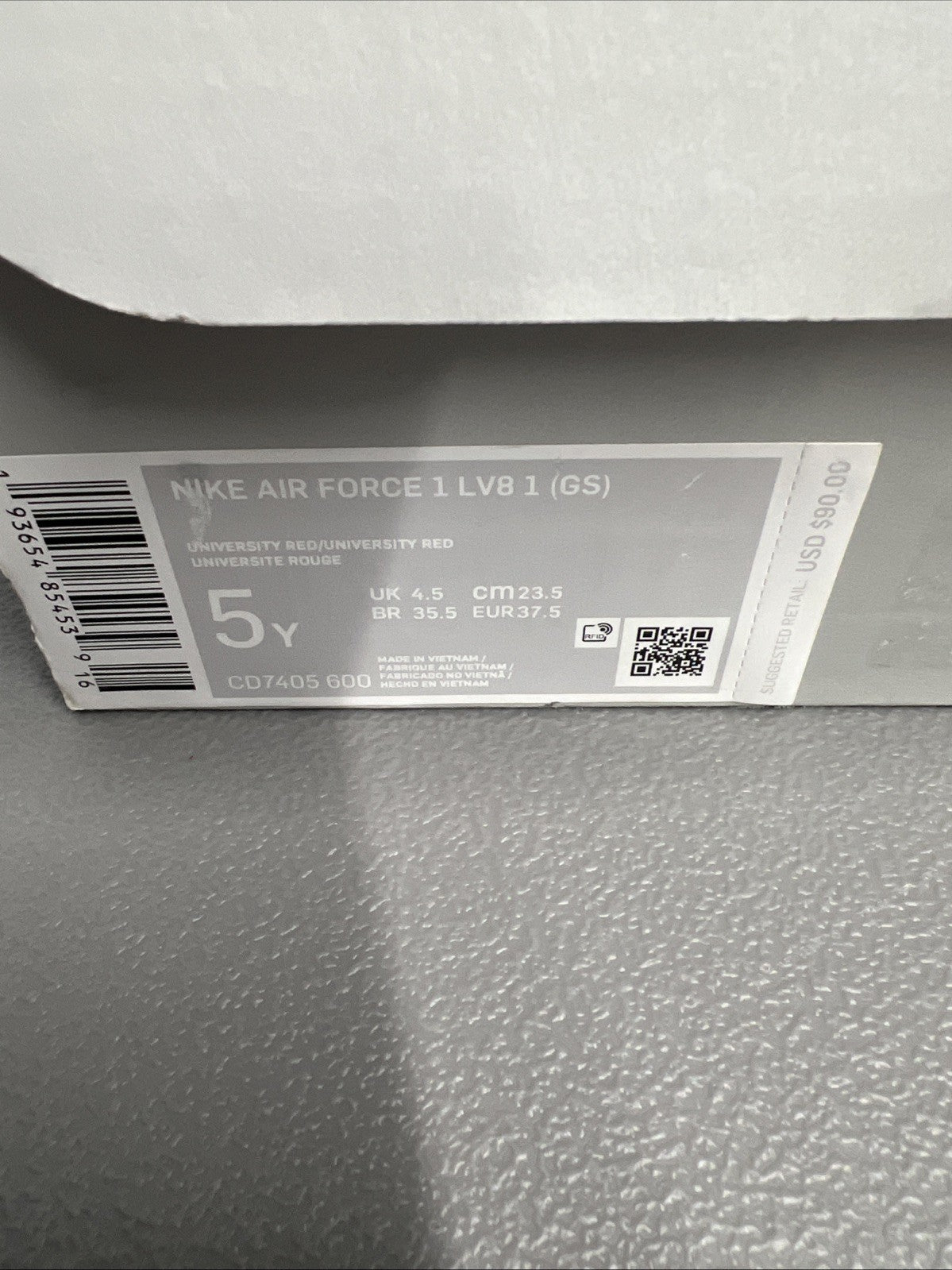 Size 5Y or 6.5 Wmns- Nike Air Force 1 Low LV8 ‘University Red White’ (GS)