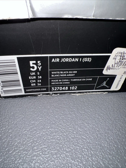 Size 5.5Y or 7 Wmns- Air Jordan 1 GS 'Black Silver’ 327048 102