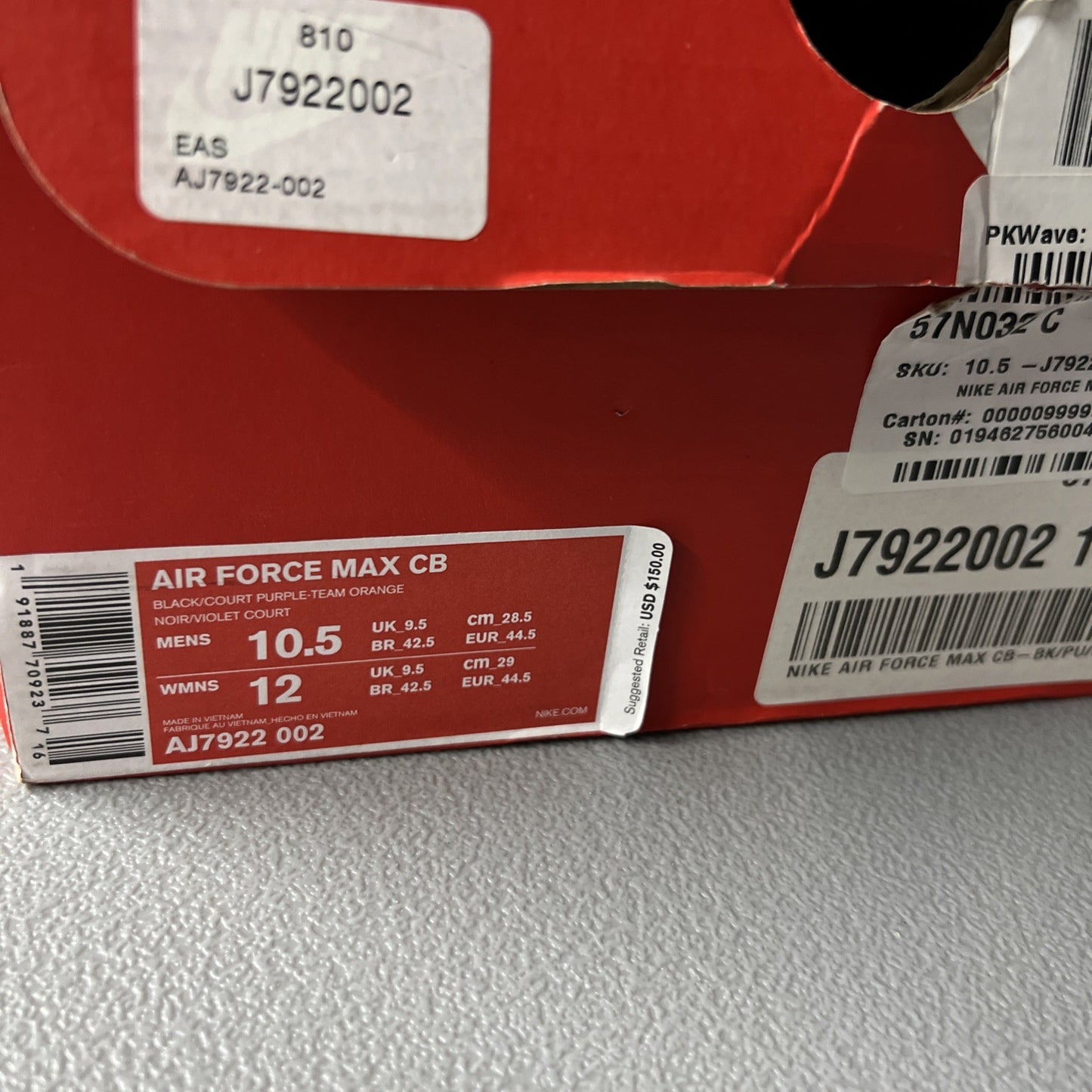 Size 10.5 - Nike Air Force Max CB Suns Away Men’s