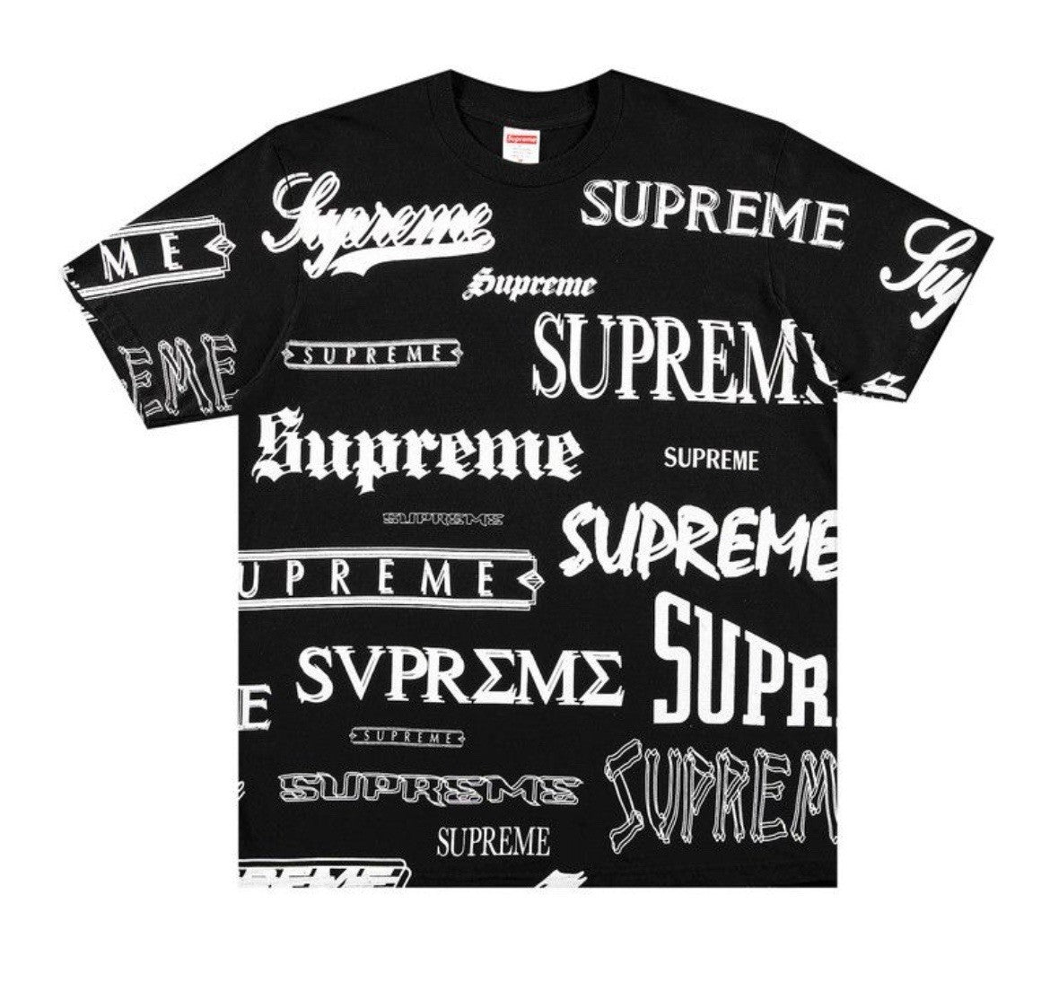 Size Large - Supreme Multi Logo Tee T shirt Black All Over print - Men’s
