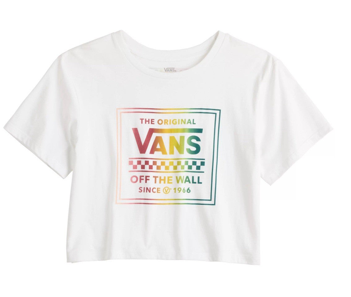 Size Large - Vans Cropped Rainbow "Off The Wall" Logo Graphic Tee