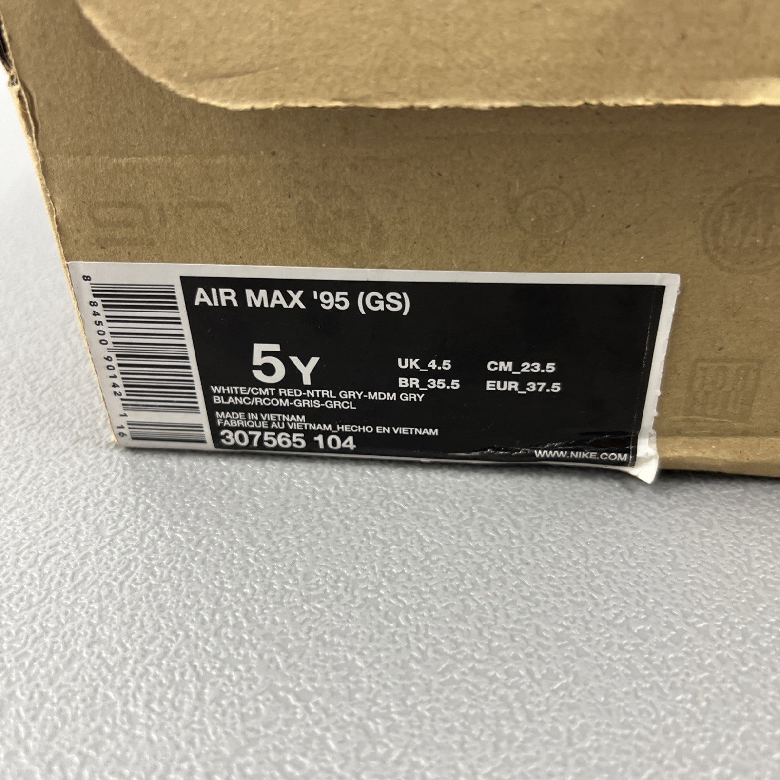 Size 5Y or 6.5 Wmns - Nike Air Max 95 (GS)  ‘White Cement Red’ 307565-104