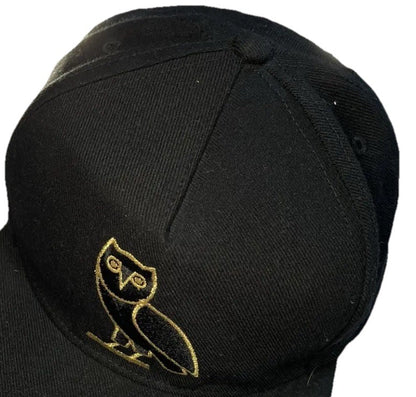 OVO Octobers Very Own Flat Bill Snapback Black Owl Cap Hat Gold Tab