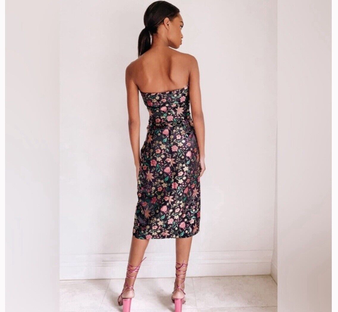 Lulus Make a Move Black Floral Jacquard Strapless Dress | Size M