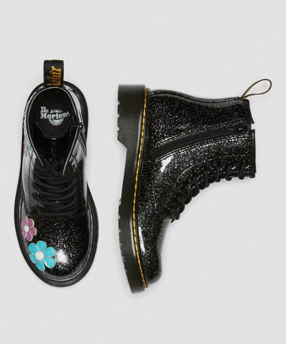 Size 4-JUNIOR 1460 GLITTER PATENT LEATHER LACE UP BOOTS