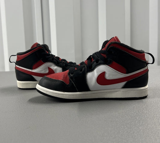 Size 2.5Y- Air Jordan 1 Mid PS 'Black Fire Red’